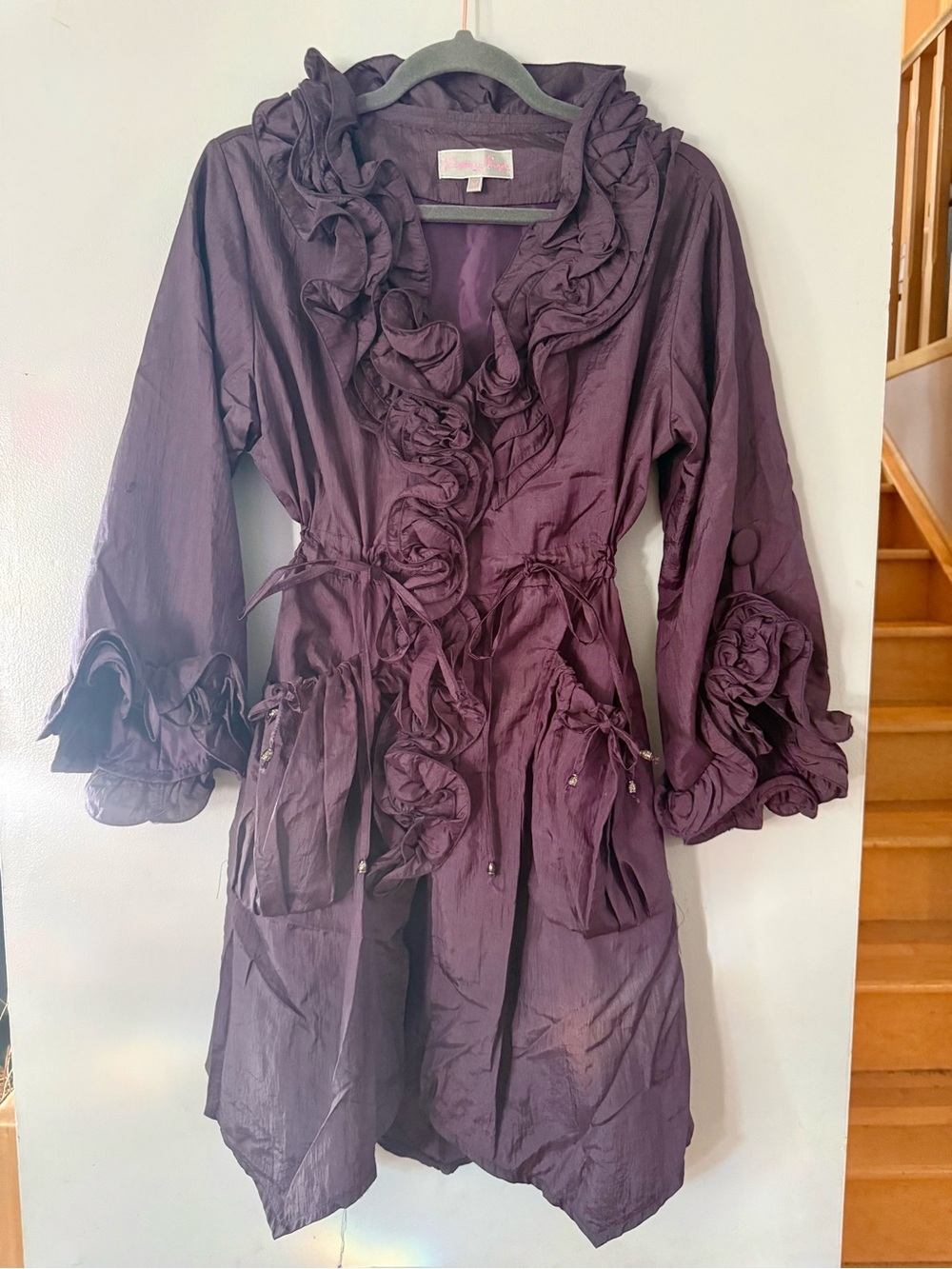 Pretty Angel Purple Silk Blend Ruffle Trench Coat Jacket Whimsigoth Boho M